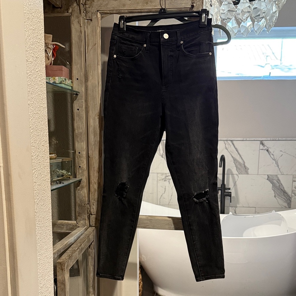 Express Black Distressed Skinny Jeans